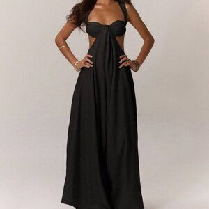 Black Sexy Women's Boho Ruched Bust Extreme Wide Leg Jumpsuit